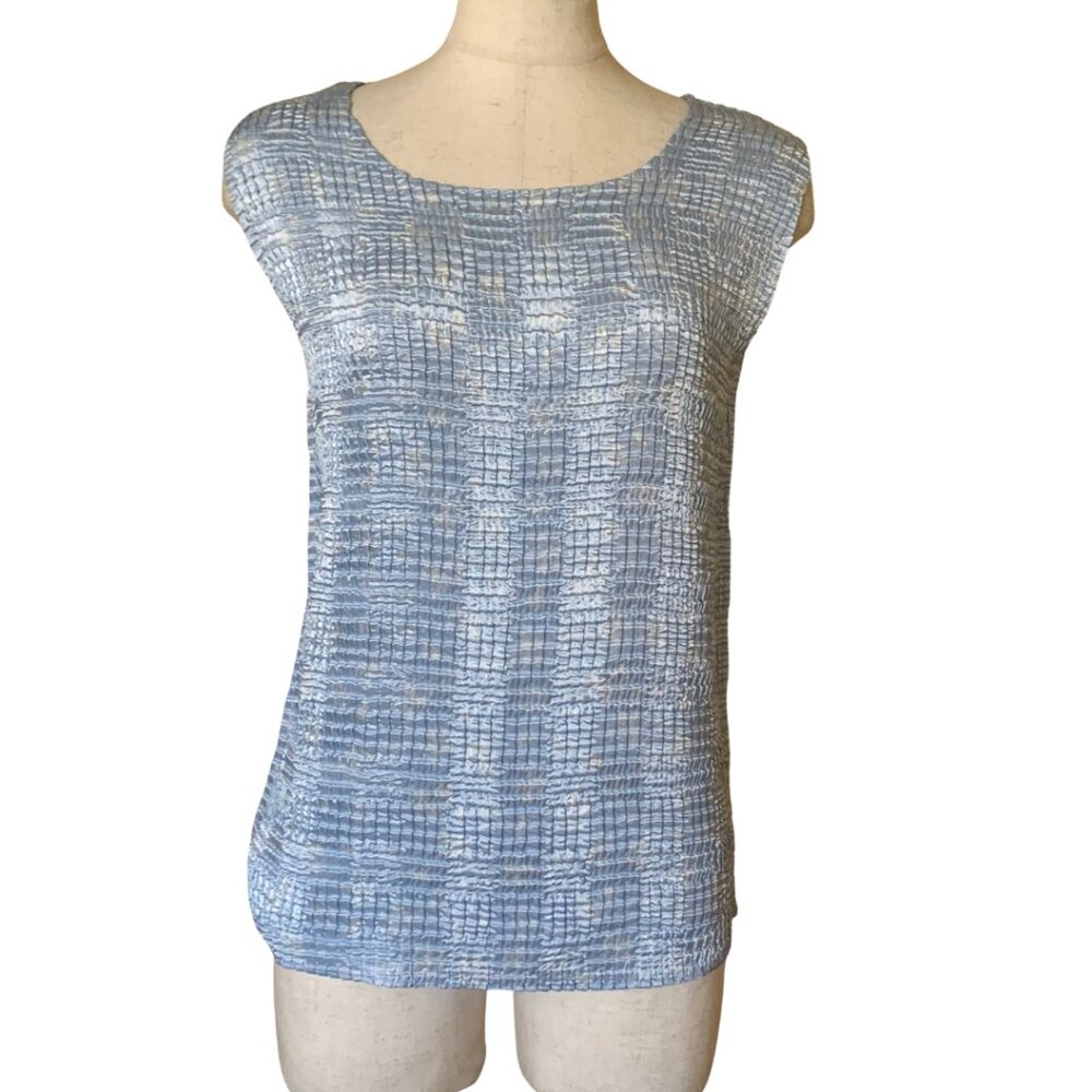 Laura Scott Light Blue Crinkle Style Blouse Tank Top– Petite SP